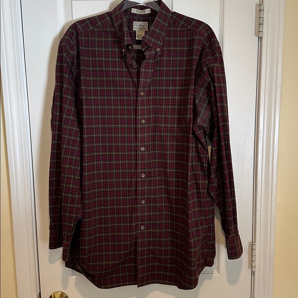 LL Bean Wrinkle Free Plaid Shirt LT